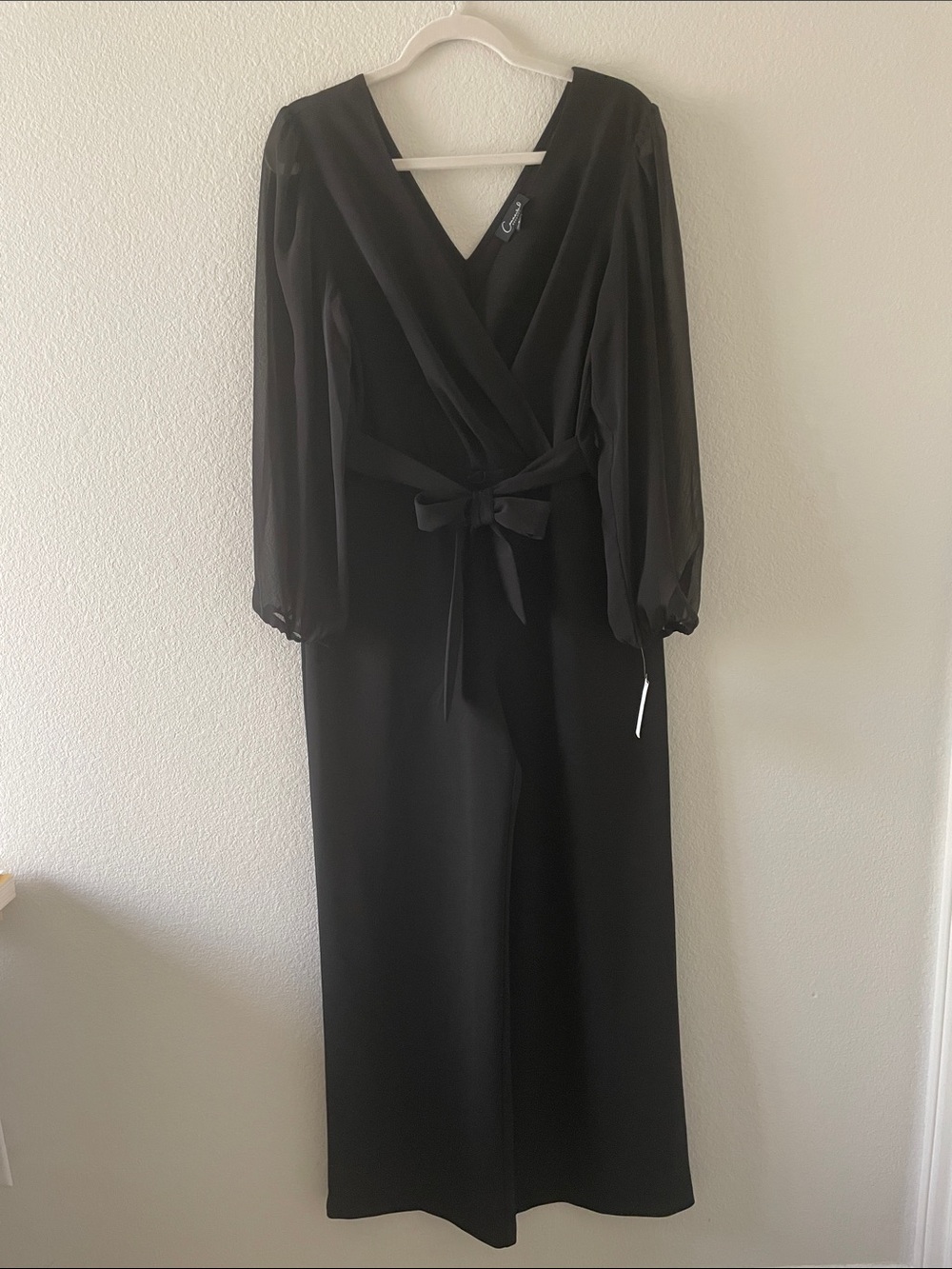 connected apparel Black Long-Sleeve Wrap Jumpsuit